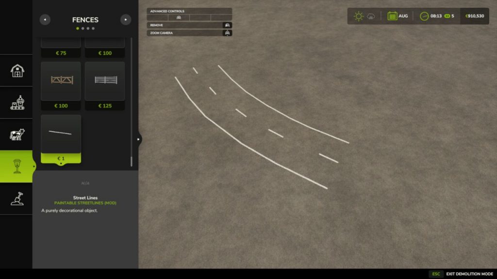 LS25 Paintable Streetlines V1.0.0.0 Mod / LS25 Mods